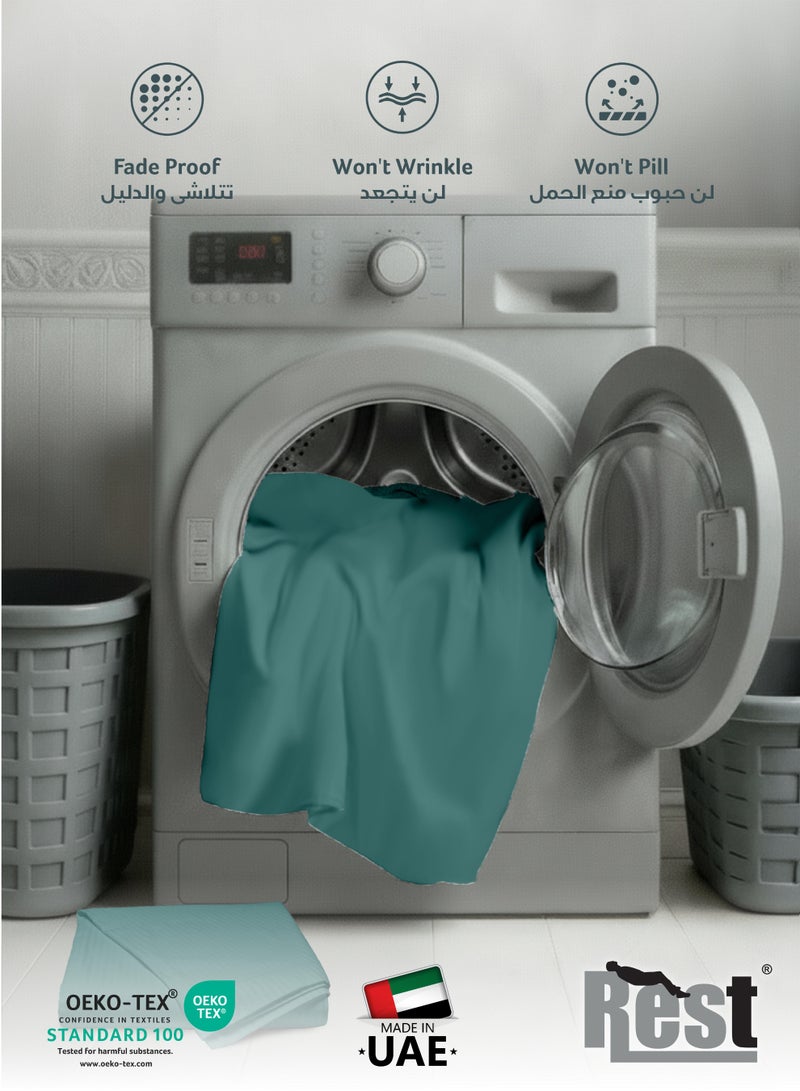 REST Fitted Bedsheet 180x200+30cm Breathable Plush Teal Fabric with Deep Pockets Machine Washable for Optimal Protection